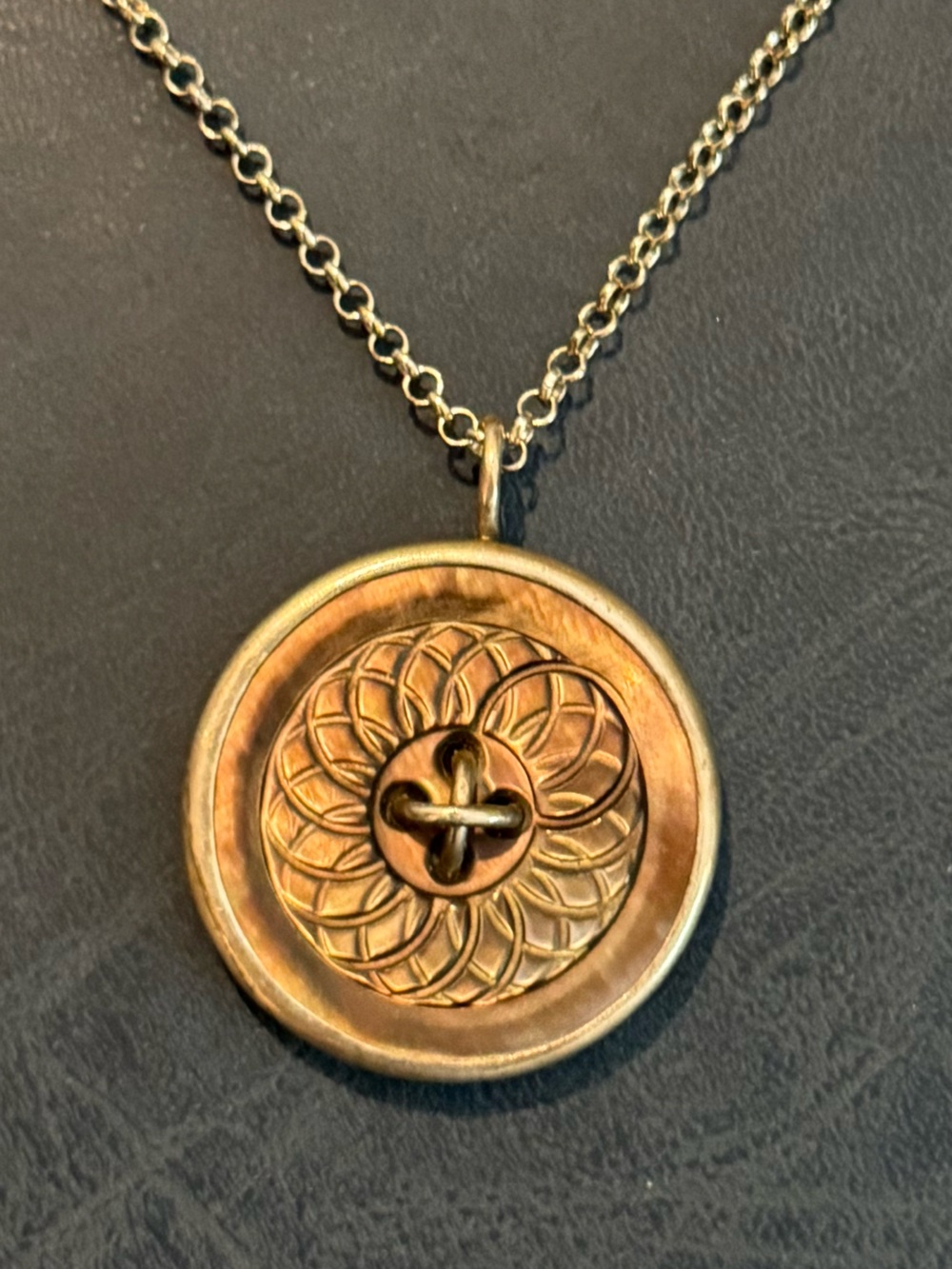 Vintage button necklace. Large Mother-of-Pearl button, encased sterling silver!